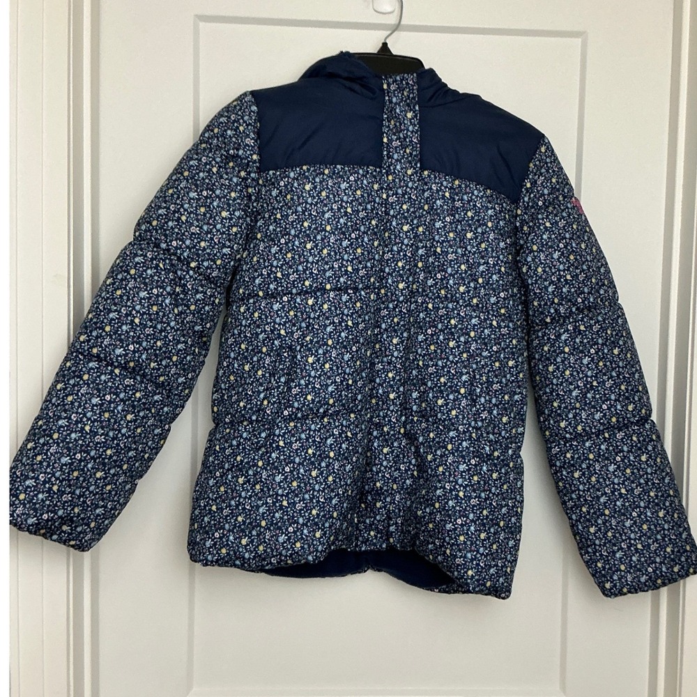 Oshkosh B'gosh Girls 14 Sherpa Hood Puffer Jacket Fleece Lined Coat Navy Floral